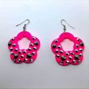 Retro Hot Pink and Silver Spike Earrings